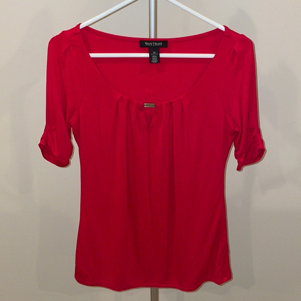 WHBM Red Pleated Keyhole Top XS